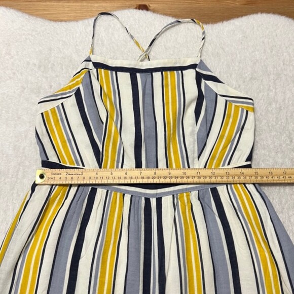 Mystree Yellow Striped Overall Crisscross Open Back Romper Jumpsuit Sz Medium - Picture 10 of 12